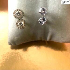 🩶 Elegant Two Pairs Silver Tone Stud Earrings 🩶